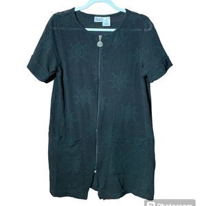 Beach Cabana Black Zip Front Short Sleeve Swimsuit Cover Up Women's Size Small